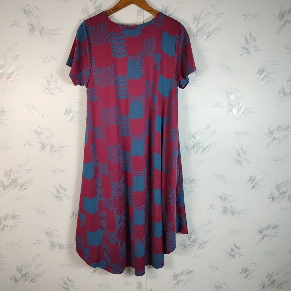Lularoe Red Blue Checkered Print Midi Dress M - Picture 7 of 9
